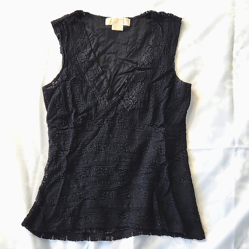 Michael Kors Lace Sheer Deep V-Neck Sleeveless Top